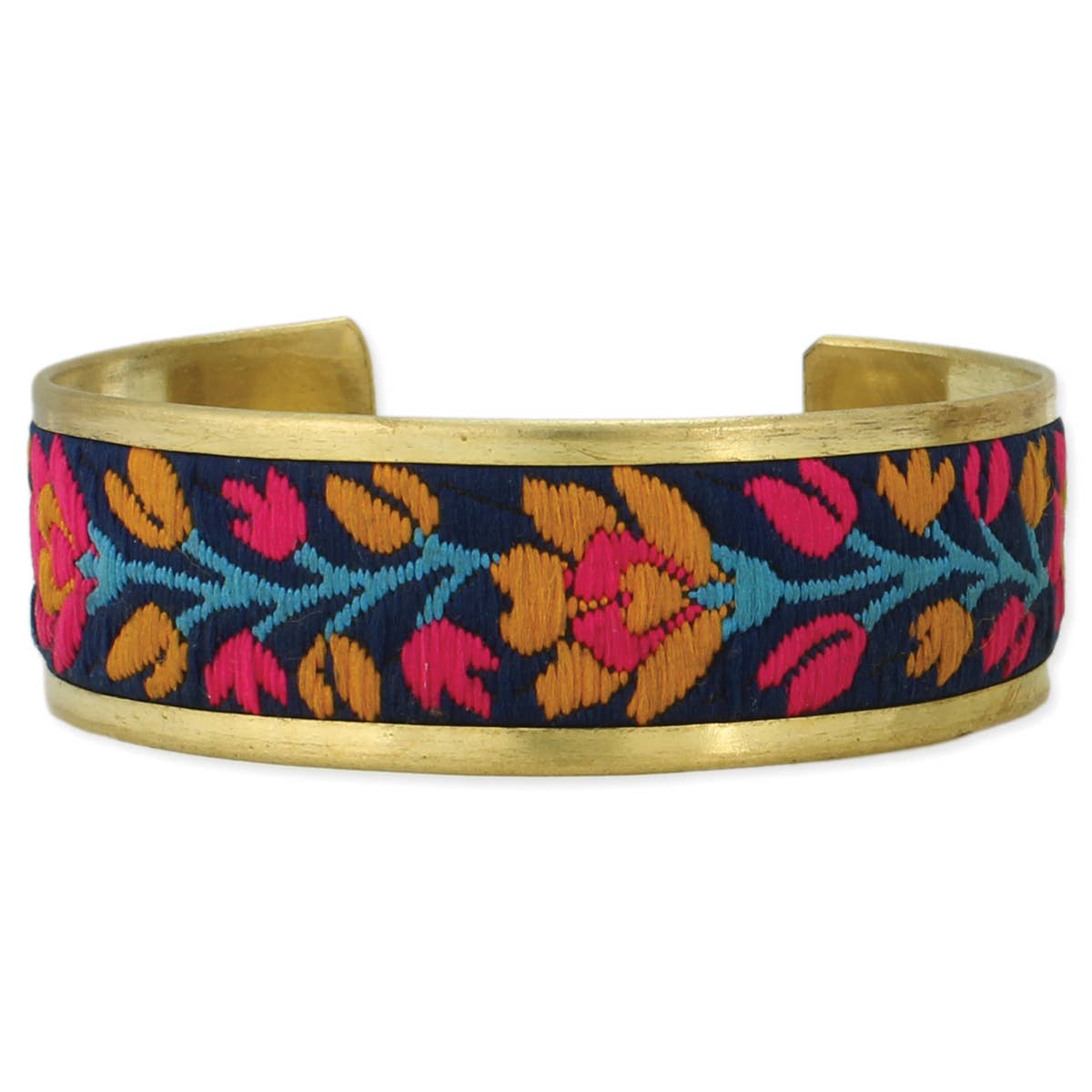 Retro Stitches Embroidered Floral Cuff Bracelet