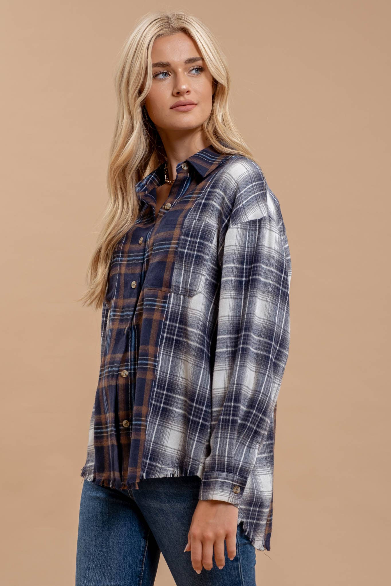 Plaid Patchwork Flannel Shirt