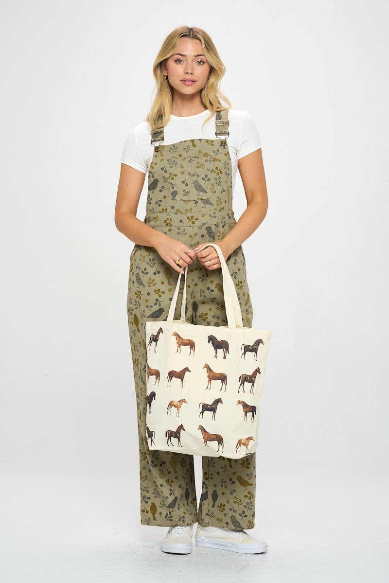 HORSE PRINT TOTE BAG WITH POCKETS