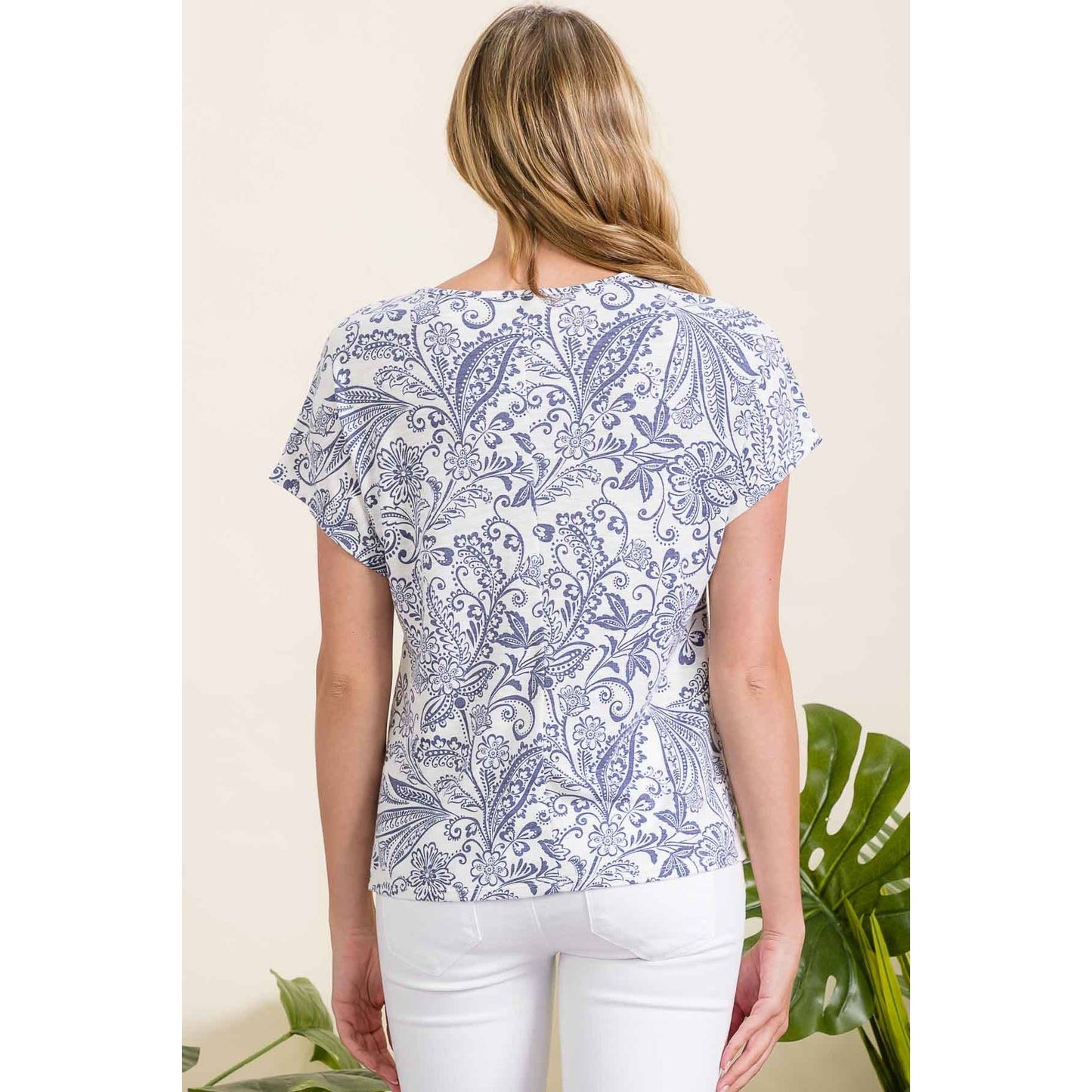PAISLEY RAYON SLUB KNOT FRONT DOLMAN