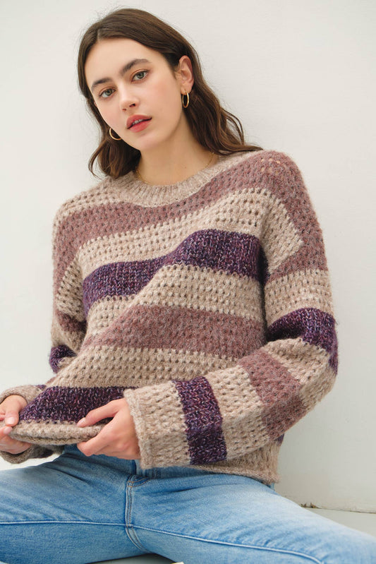 Chunky Crochet Knit Stripe Sweater