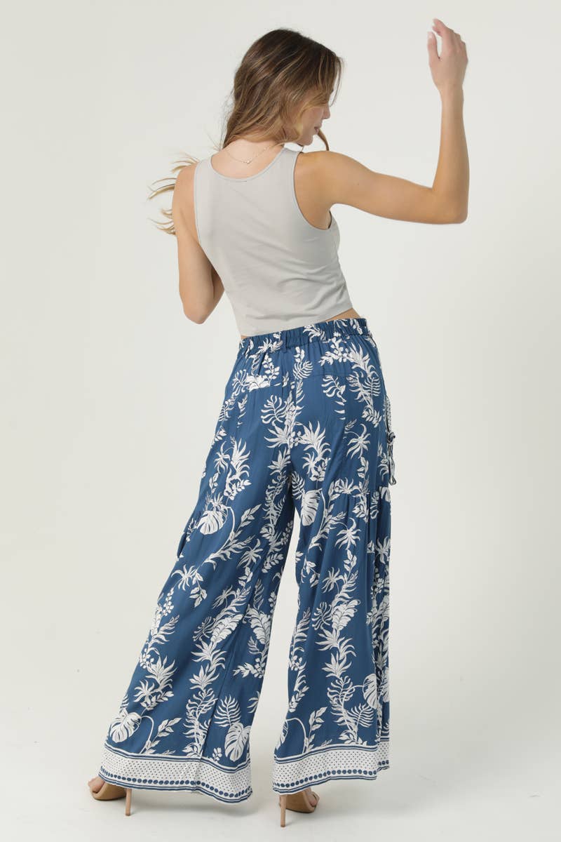 WIDE LEG PRINTED PANTS WITH BUTTON WAIST AND SIDE