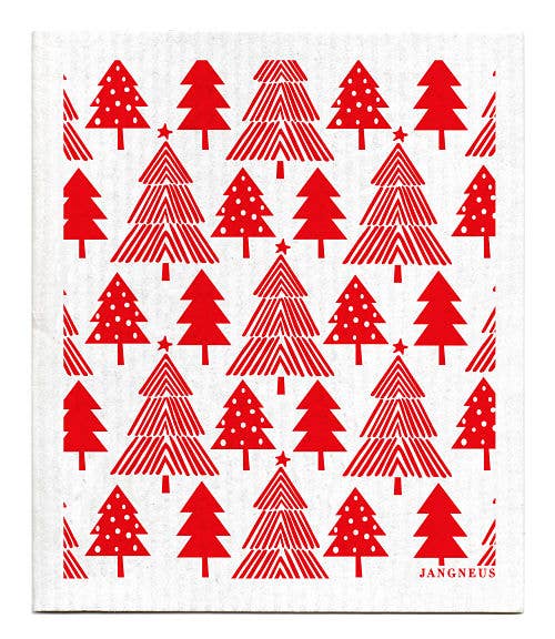 Swedish Dishcloth - Christmas Forest - Red