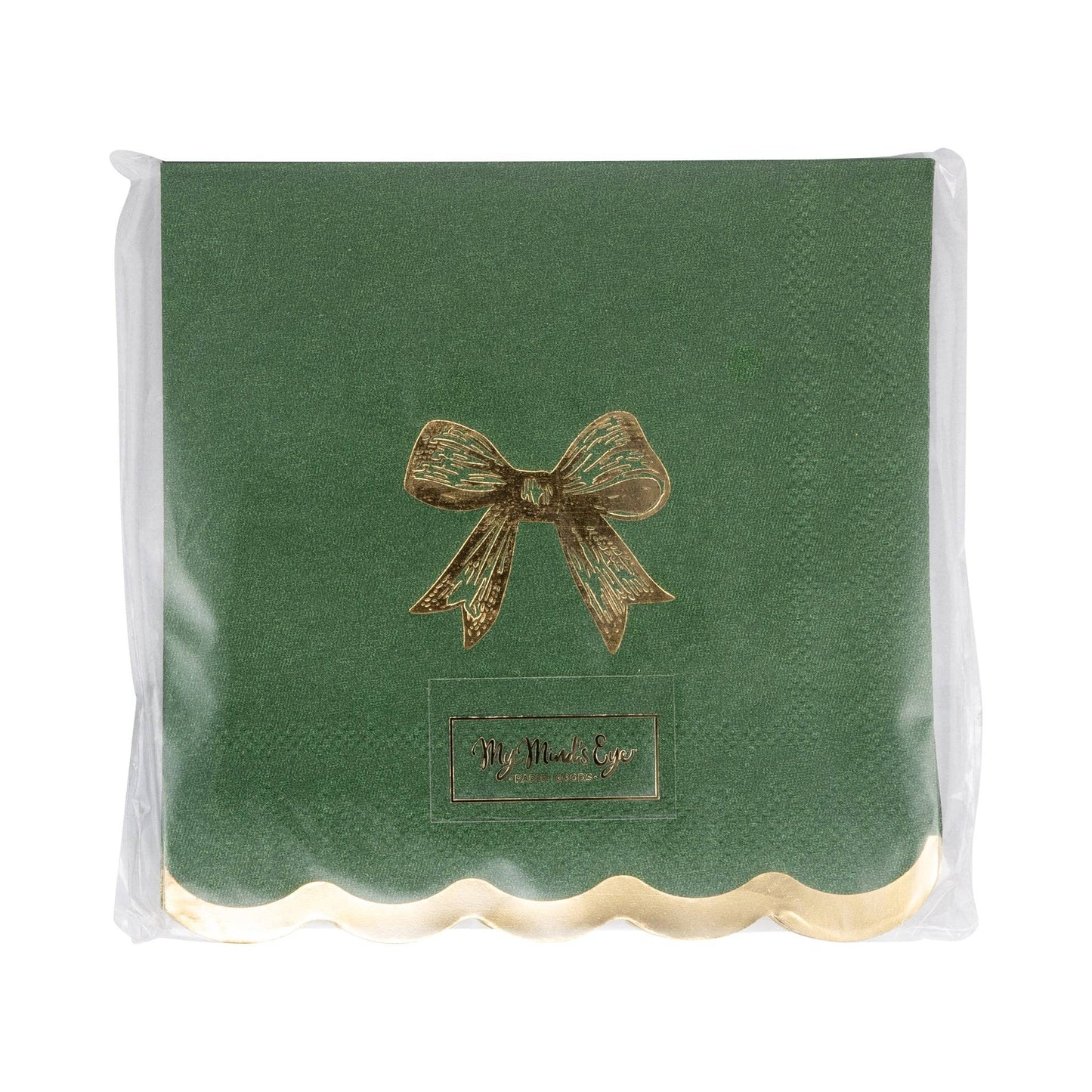 Gold/Green Bow Cocktail Napkin