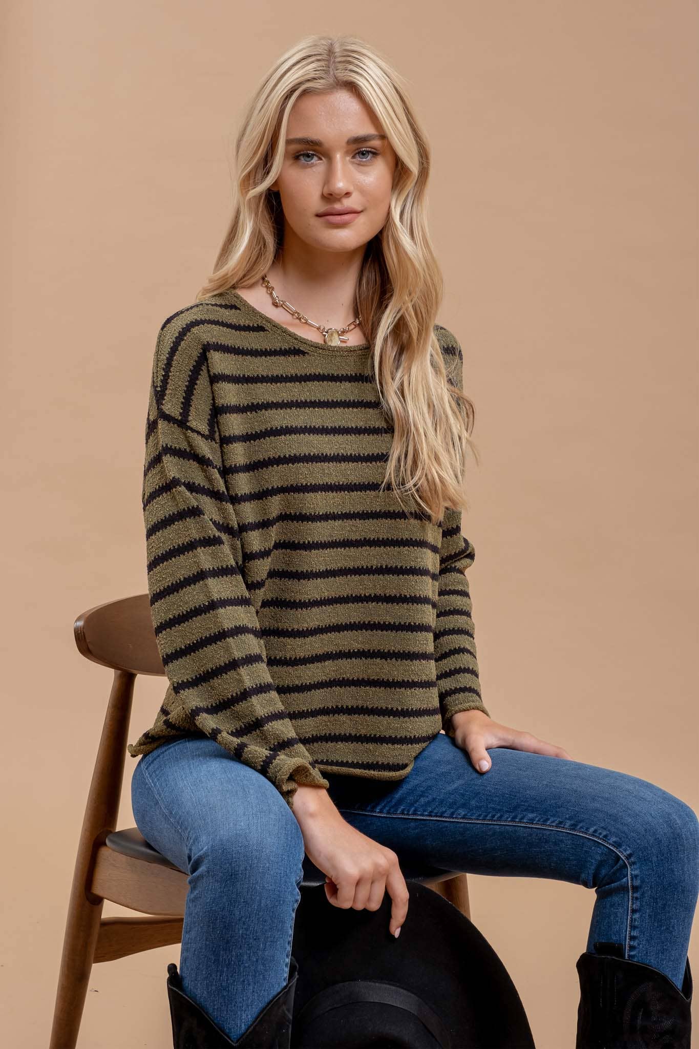 Drop Shoulder Striped Sweater