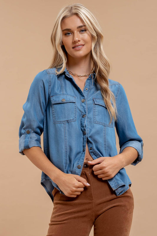 Chambray Camp Sleeve Snap Shirt