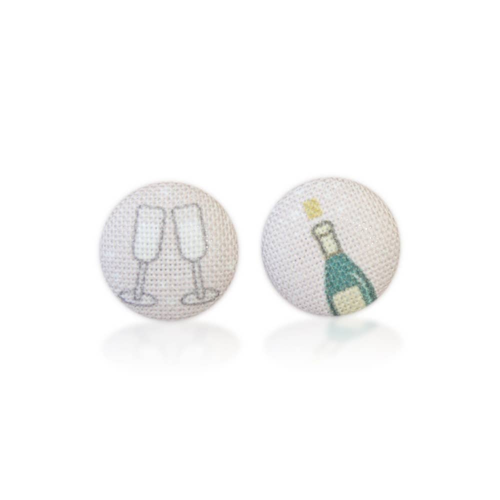 Champagne Toast Fabric Button Earrings