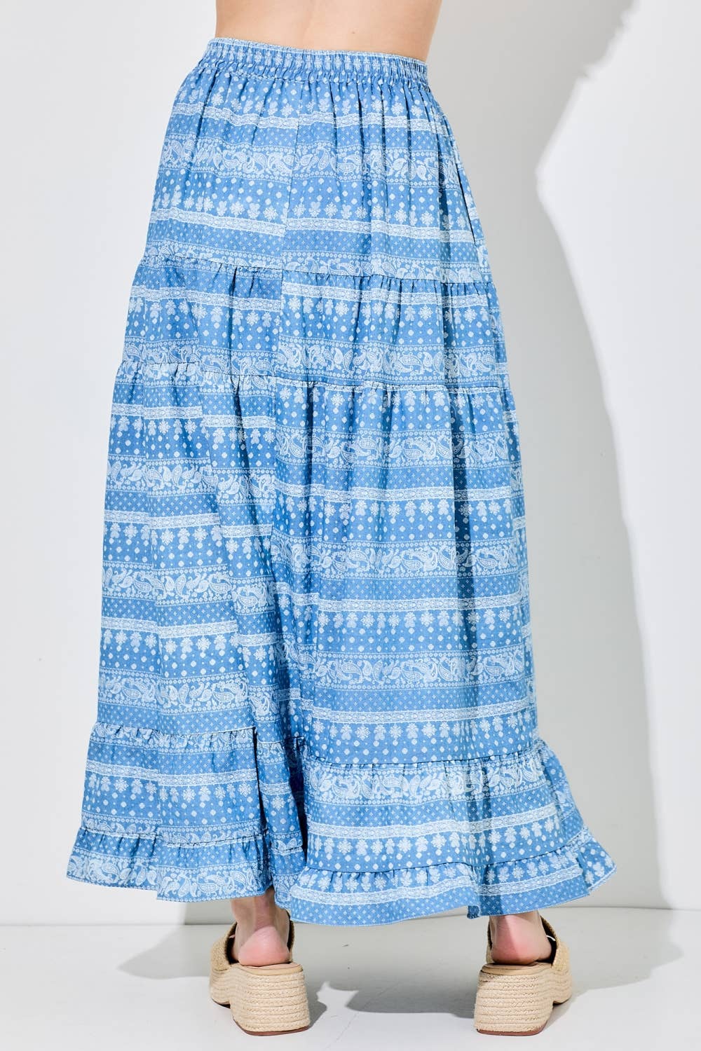 PRINTED PAISLEY ELASTIC WAIST MAXI SKIRT