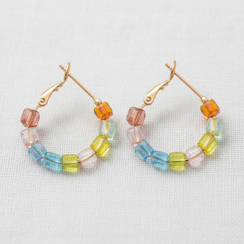 Colorful Glass Circle Silver Earrings