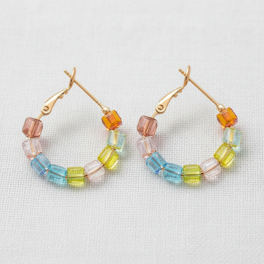 Colorful Glass Circle Silver Earrings
