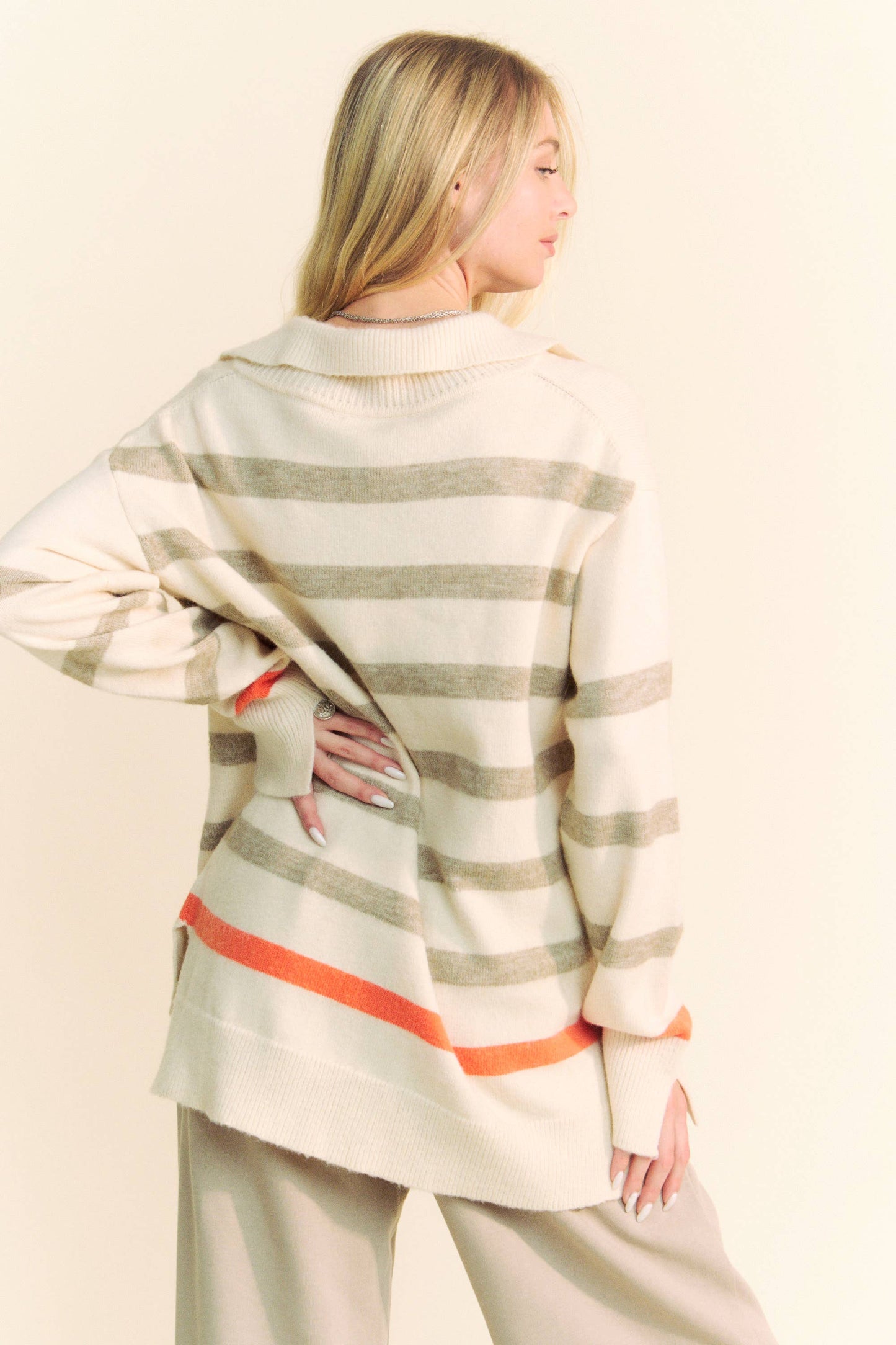 Loose Fit Drop Shoulder Striped Sweater