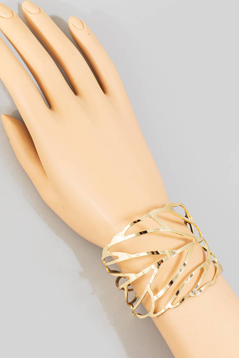 Flat Metallic Leaf Cuff Bracelet