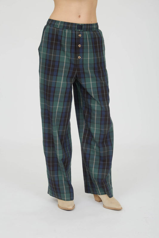 PLAID ELASTIC WAIST LOUNGE PANTS