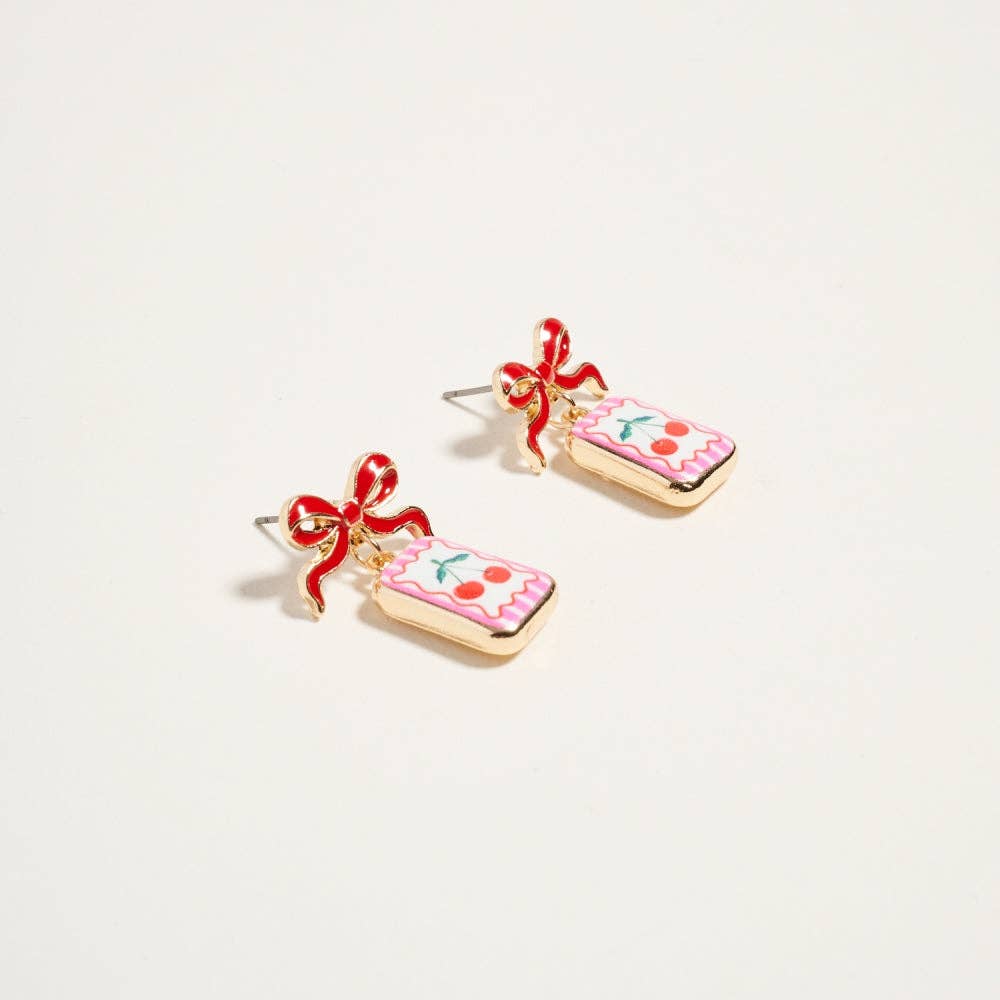 Vintage Print Tile Enamel Bow Earrings