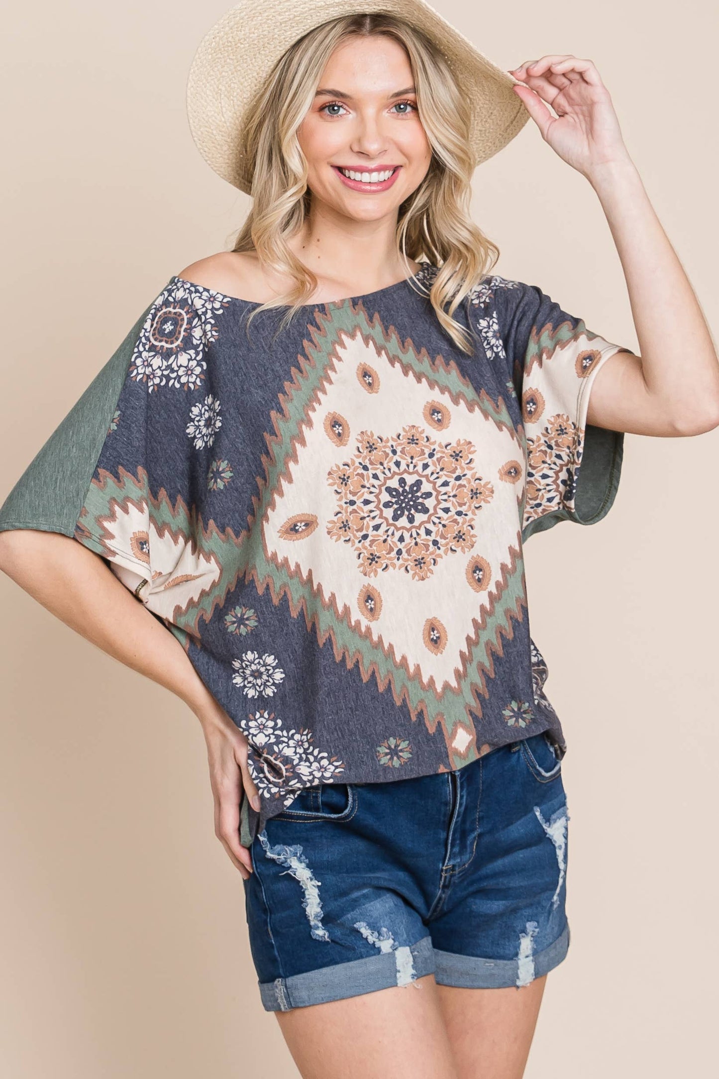 Floral Chevron Off Shoulder Top