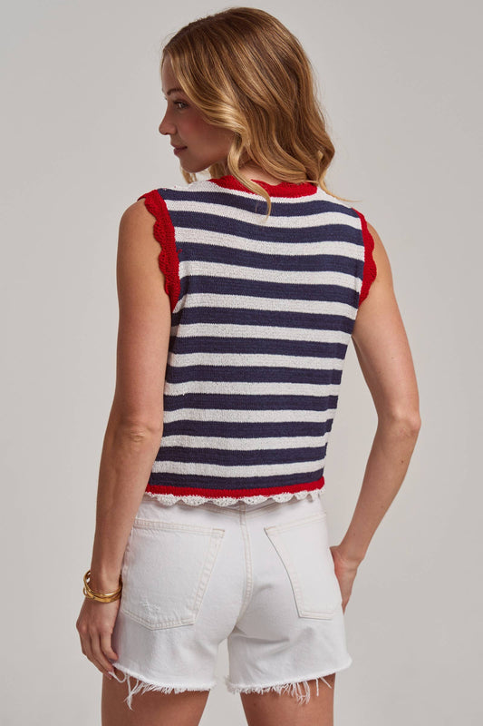 STRIPED SLEEVELESS KNIT VEST TOP
