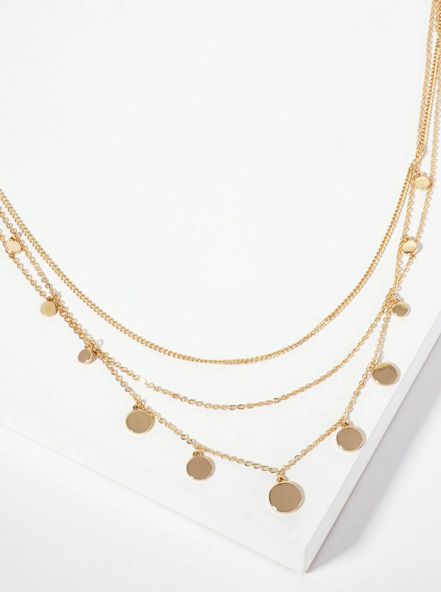 Polished Metal Graduated Disc Charm Layered Necklace