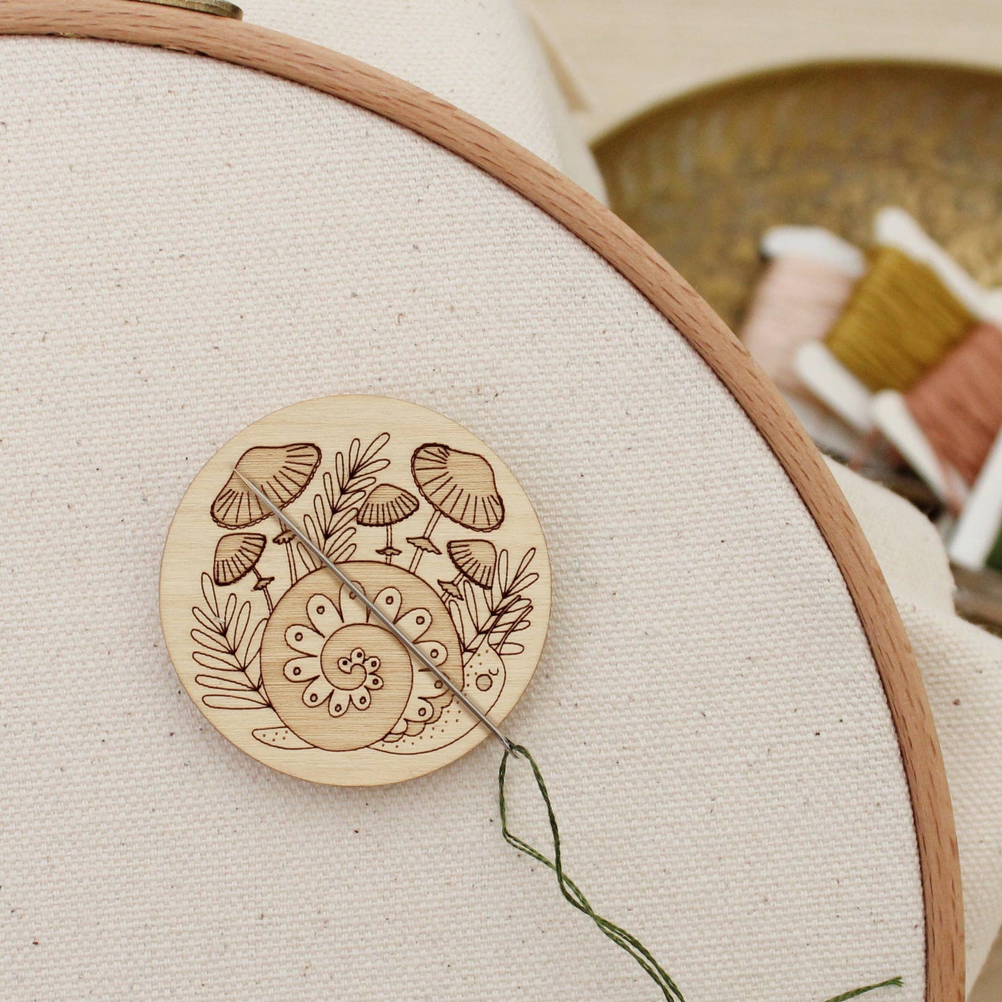 Wood Snail Needle Minder, Nature Themed Sewer's Gift