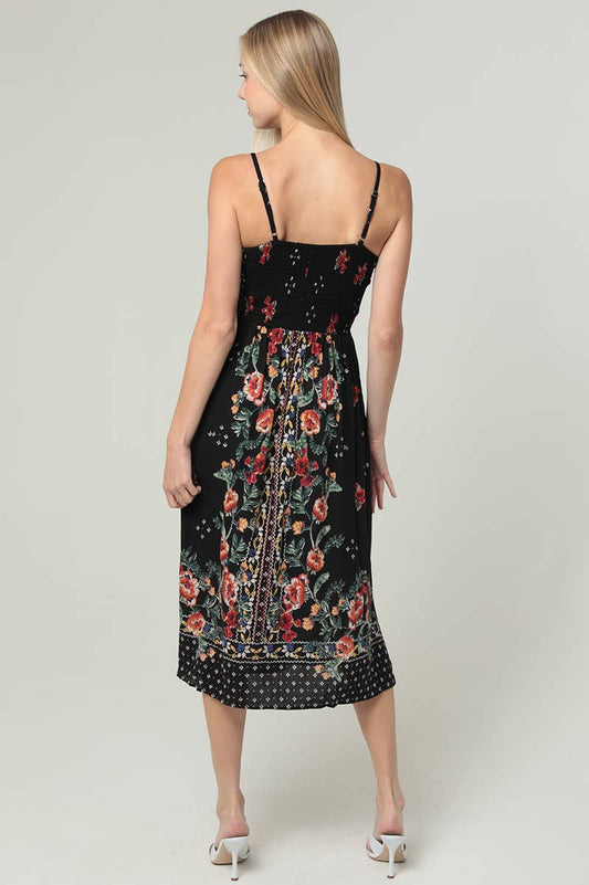 V NECK TWIST FRONT MID LENGTH DRESS