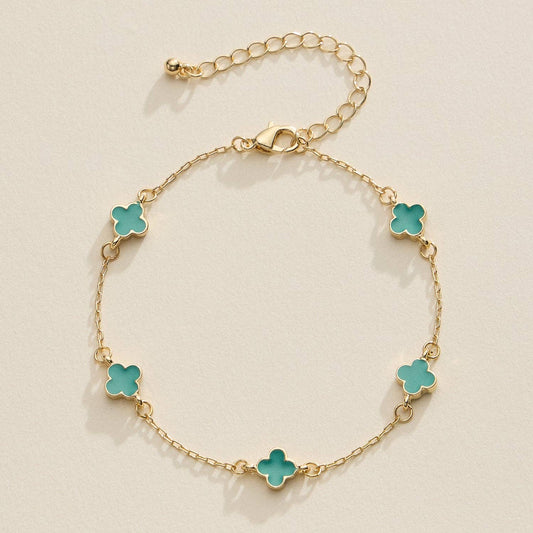 Gold Clover Charm Bracelet with Enamel Accents
