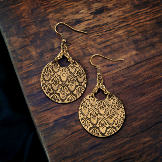 Wild Spirit Western Antique Gold Burnished Disc Drop Earring