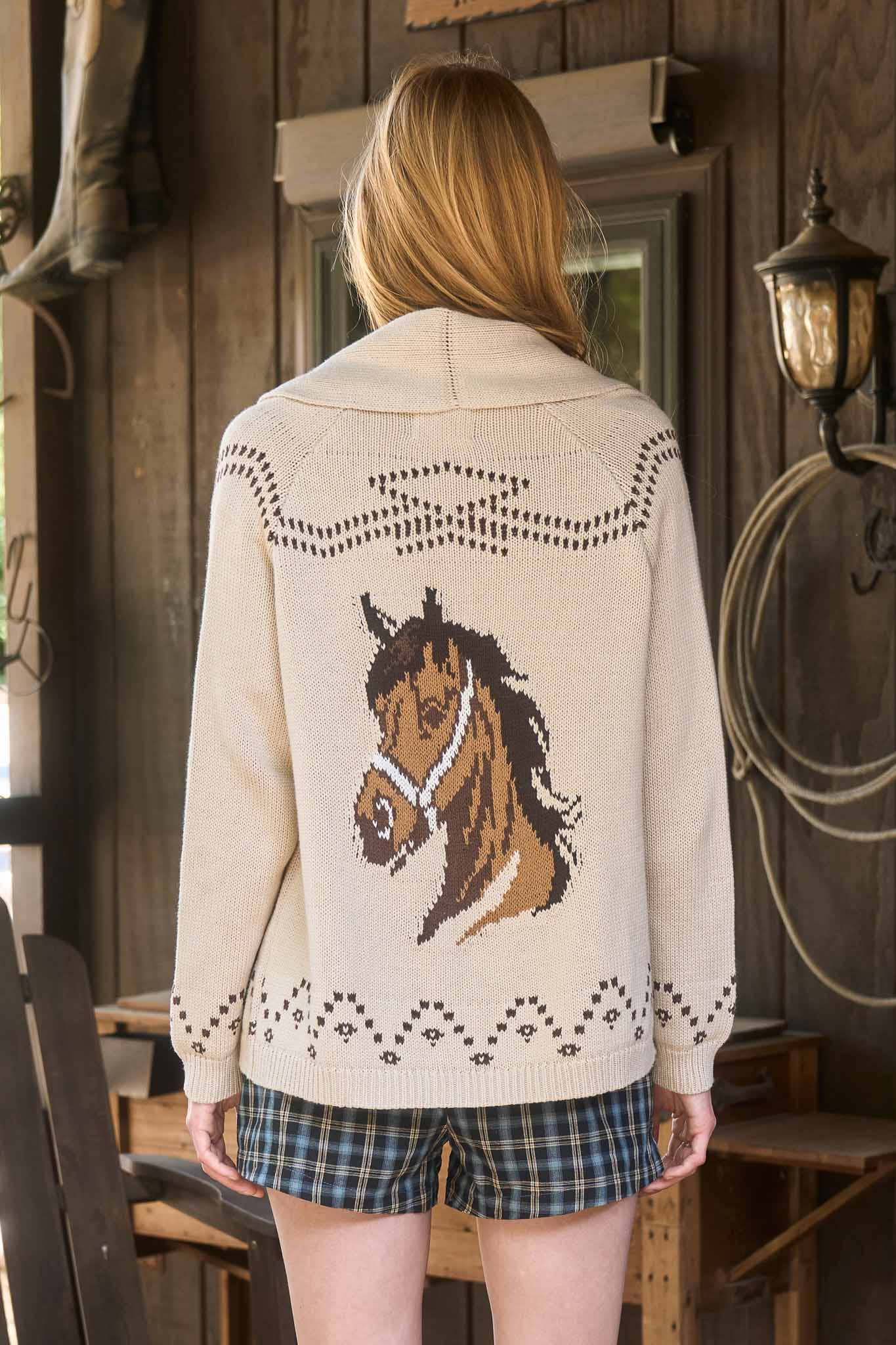HORSE JACQUARD SHAWL KNIT CARDIGAN