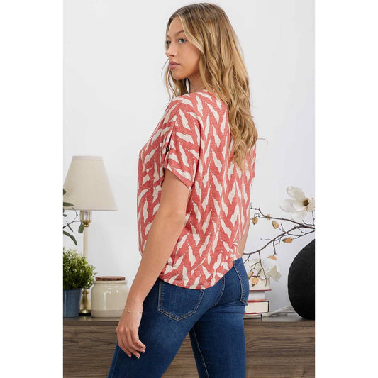 Dolman Sleeve V-neck Rolled Front Top