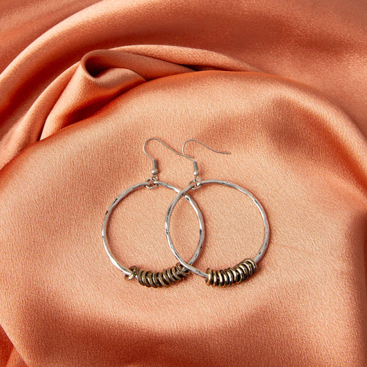 Wild Spirit Mixed Metal Western Hoop Dangle Earrings