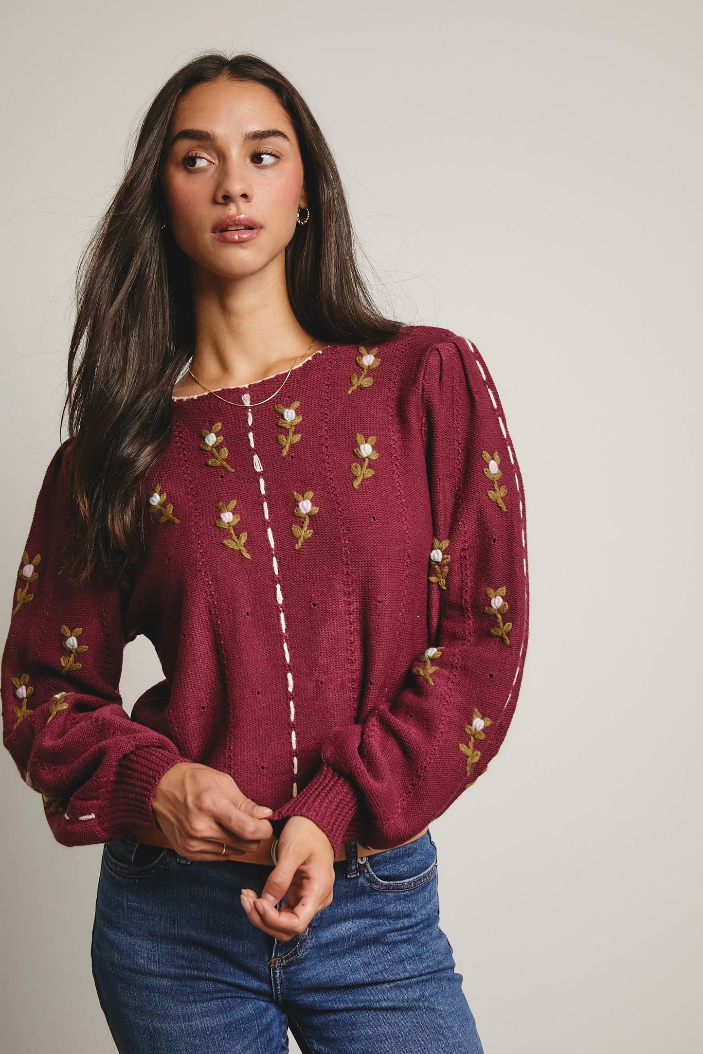 Embroidered Blossom Knit Sweater