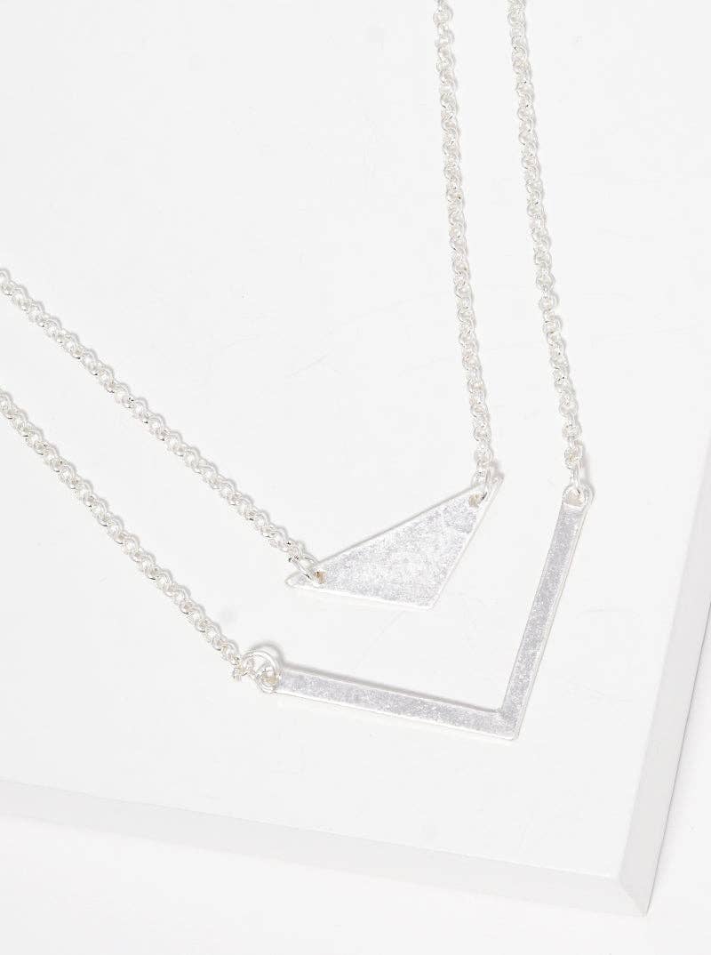 Metal Double Chevron Pendant Layered Necklace