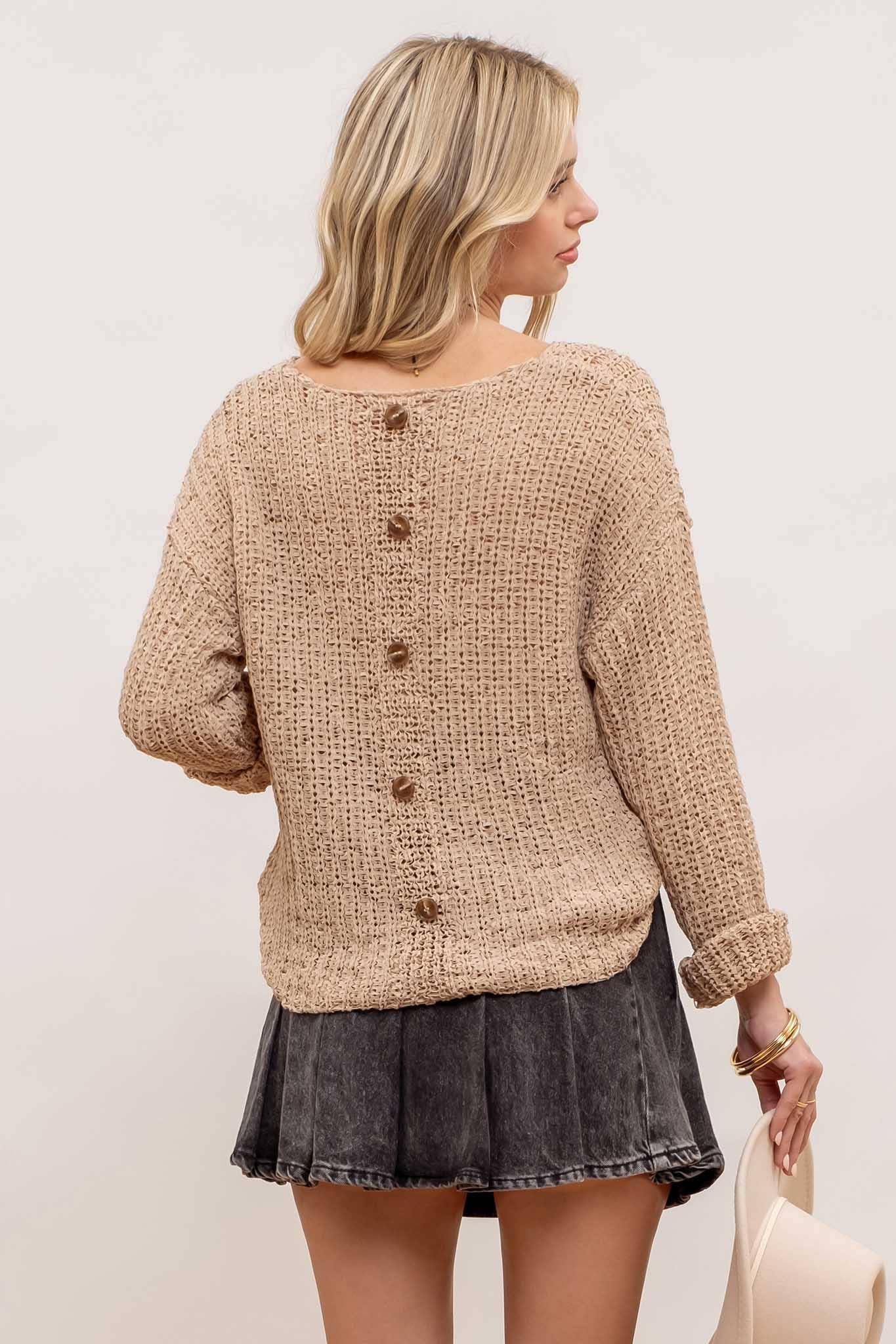 Knit Pullover with Back Button Details