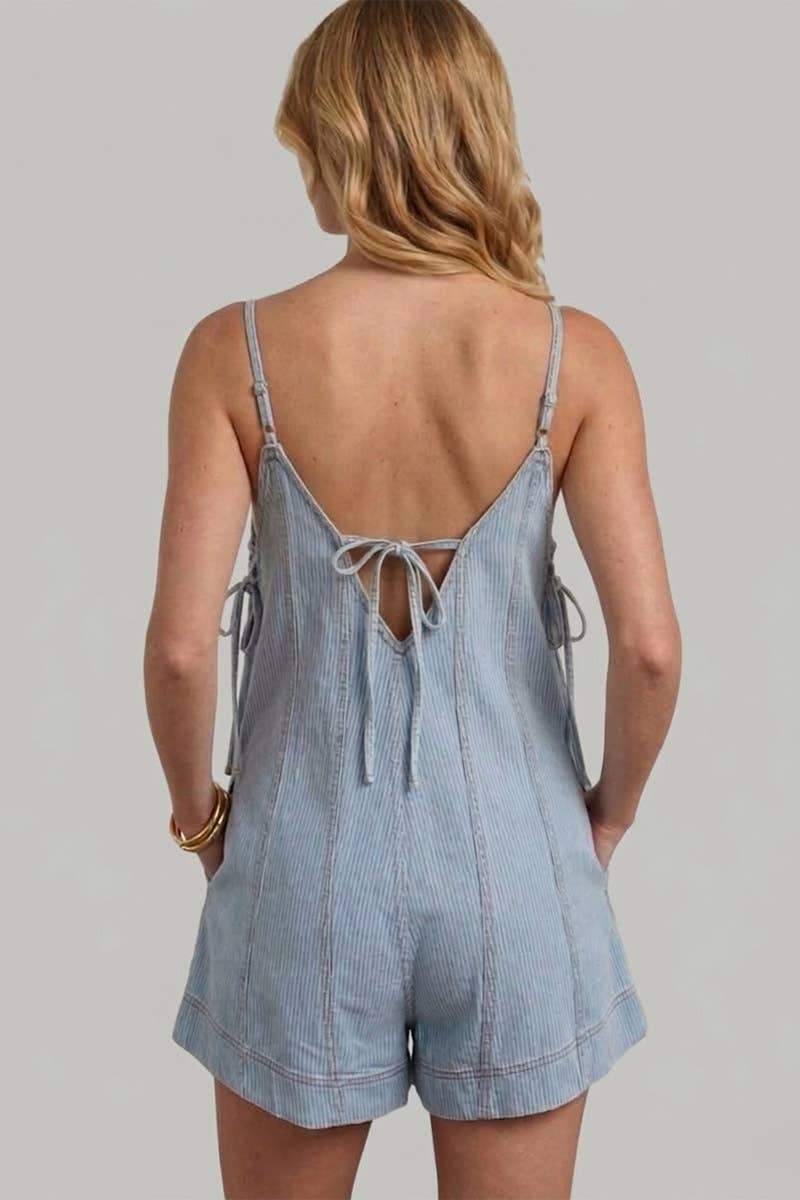 PIN STRIPE DENIM CASUAL SUMMER ROMPER