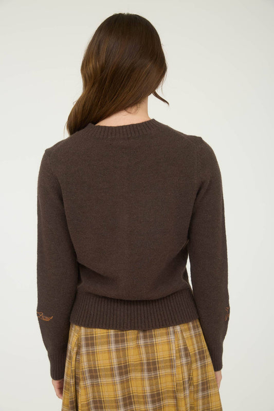 ANIMAL EMBROIDERY DETAIL BUTTON DOWN KNIT CARDIGAN