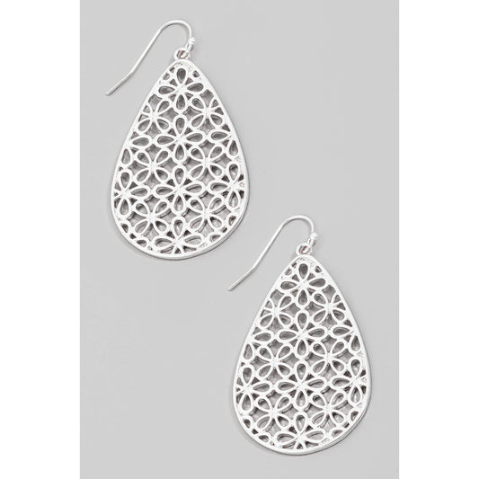 Metallic Filigree Tear Dangle Earrings