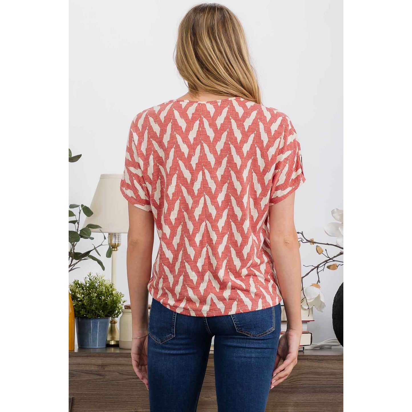 Dolman Sleeve V-neck Rolled Front Top