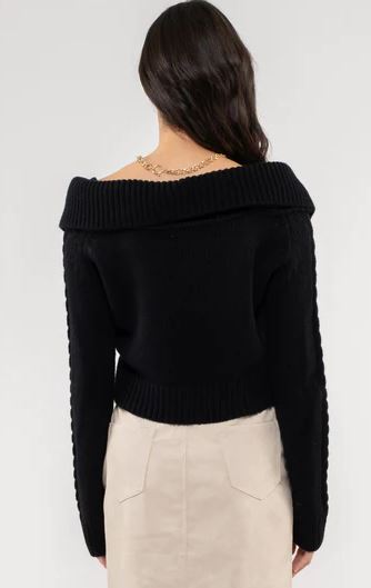 Off the Shoulder Cropped Cable Knit Sweater