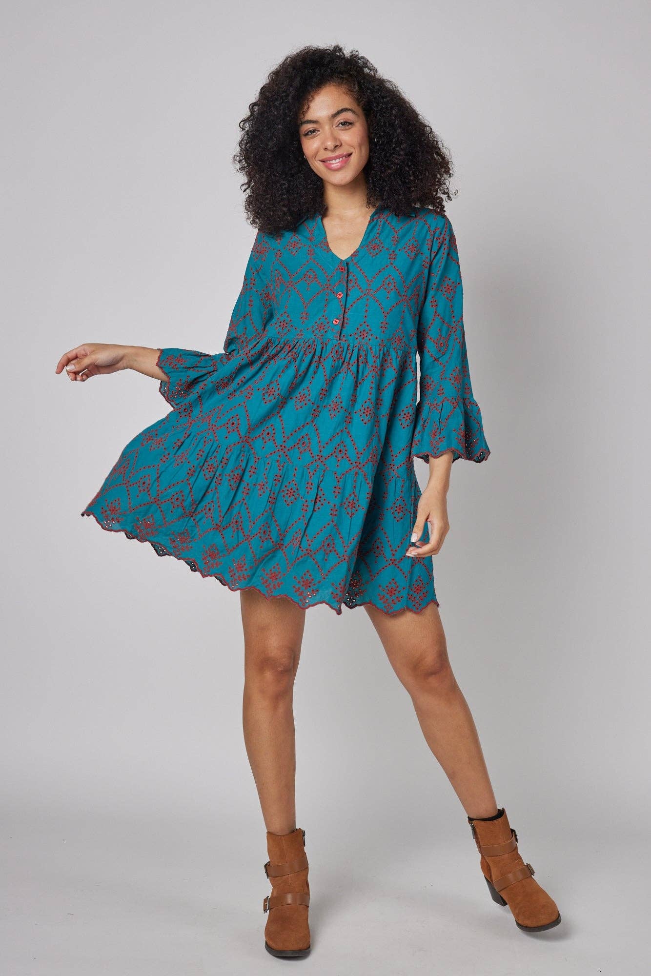 Cadenza Blue Embroidered Dress