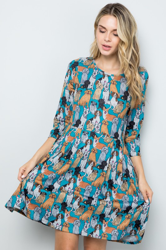 All Over Dog Print Sweater Dress