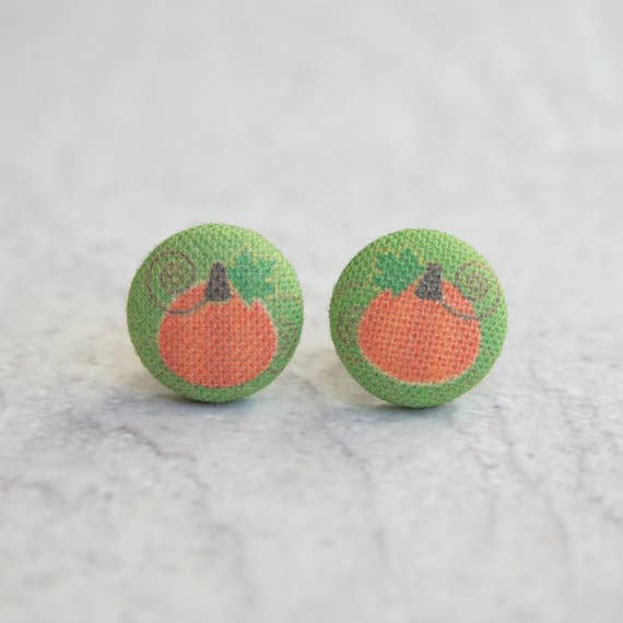 Fall Pumpkins Fabric Button Earrings