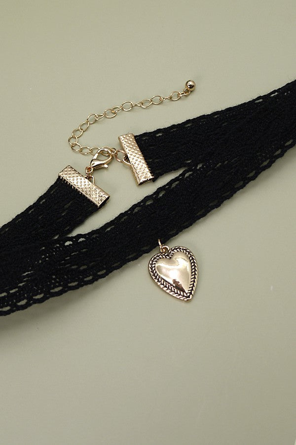 Lace Choker with Heart Charm