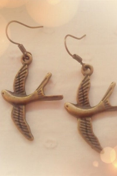 Antique Bronze Flying Bird Earrings