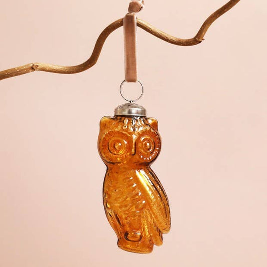 Glass Amber Owl Ornament
