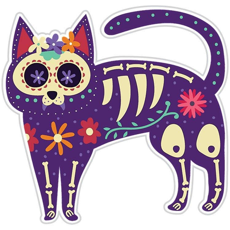 Day Of The Dead Skeleton Cat Sticker 3"x3"