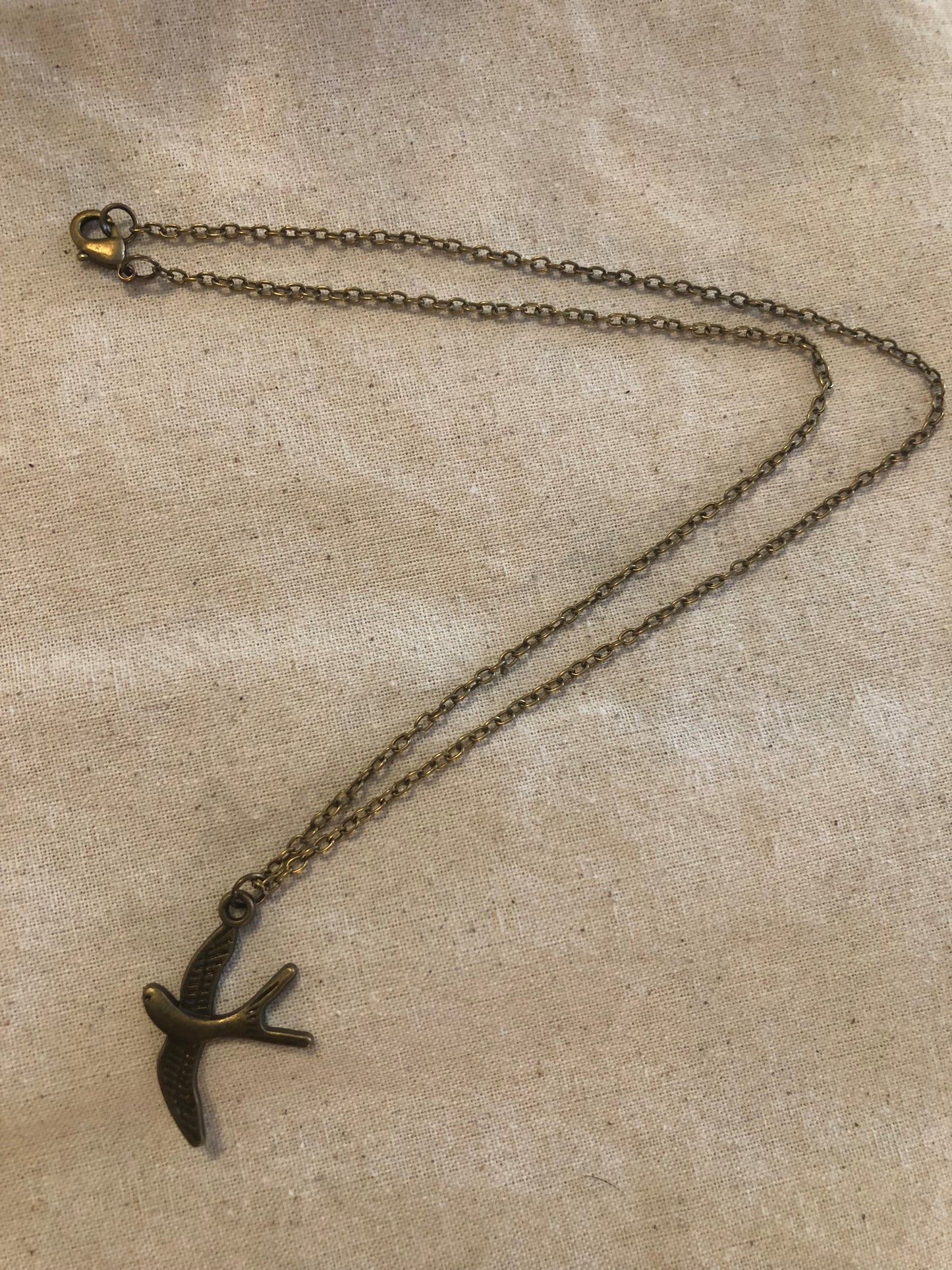 Antique Bronze Flying Bird Pendant Necklace