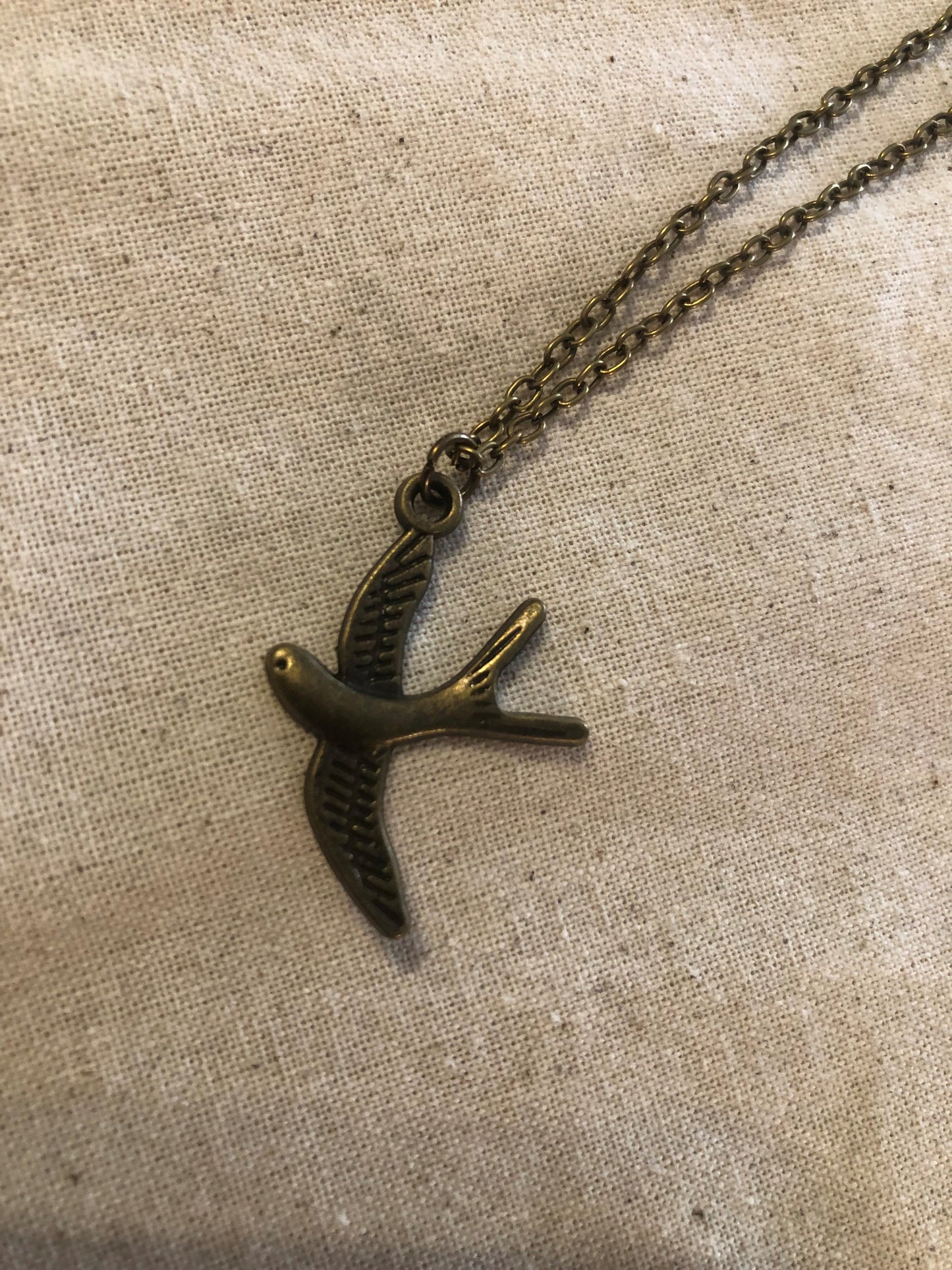 Antique Bronze Flying Bird Pendant Necklace